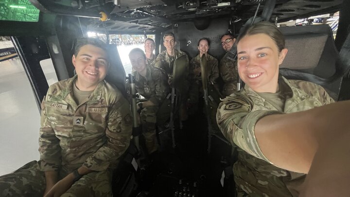 Cadet from UNL in a helicopter at JBA