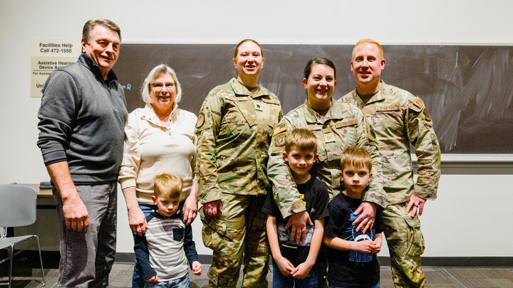 Family photo during promotion for UNL Air Force ROTC Detachment 465