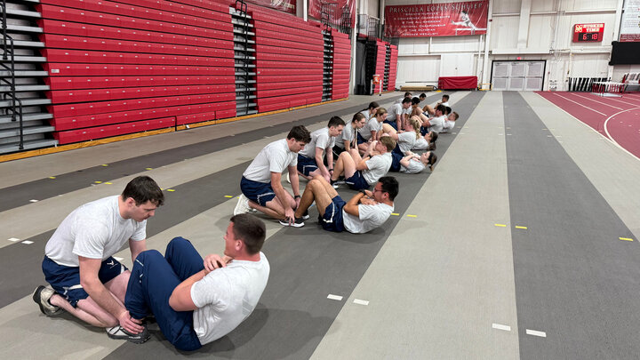 Cadets at UNL Air Force ROTC doing physical training (PT)