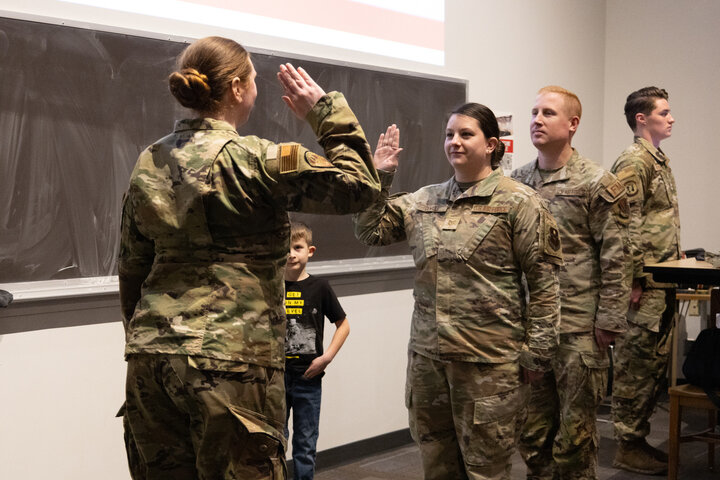 Promotion during LLAB at UNL Air Force ROTC Detachment 465