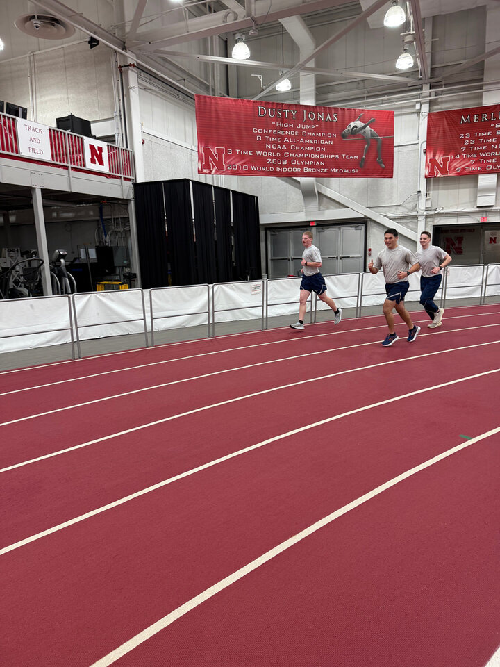 Cadets at UNL Air Force ROTC doing physical training (PT)